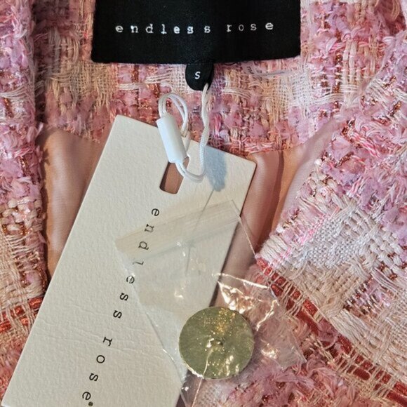 ‘Endless Rose’ Pink Tweed Cropped Blazer NWT Size S - Picture 6 of 10